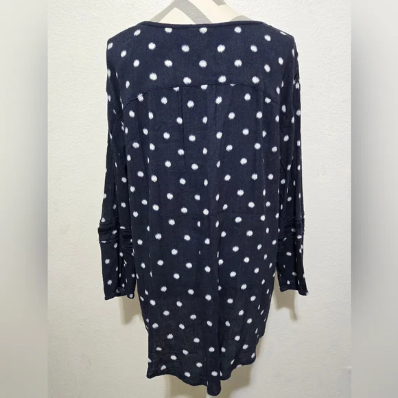 CASLON Blue Boho Blouse White Polka Dots Long Sleeves Size XL - Picture 6 of 12